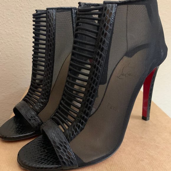 Christian Louboutin - Trouble 100 Mesh & Leather Booties $900.00 Women's Size 38 - Picture 9 of 11